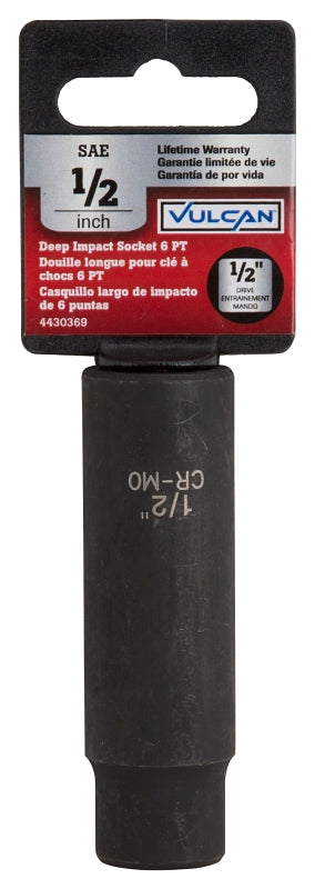 Vulcan MT6580172 Deep Impact Socket, 1/2 in Socket, 1/2 in Drive, Deep Drive, 6-Point, Chrome Molybdenum Steel