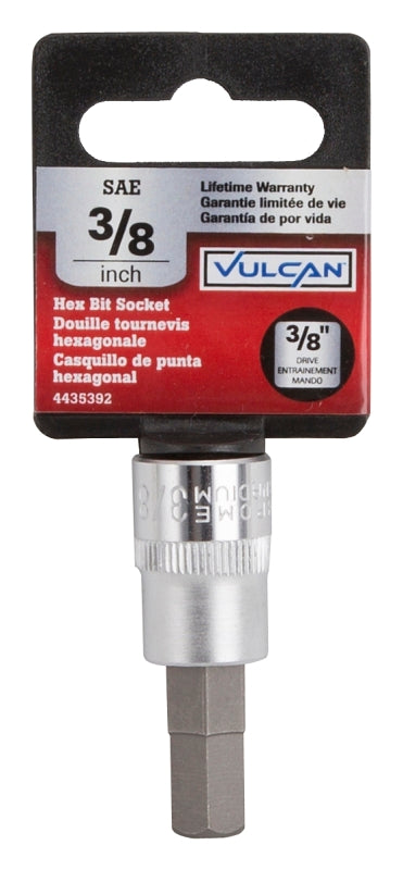 Vulcan 3506008922 Fractional Hex Bit Socket, 3/8 in Tip, 3/8 in Drive, Chrome, 1-7/8 in OAL