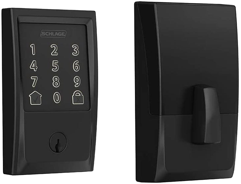 Schlage BE Series BE489WBV CEN 622 Electronic Deadbolt, Century Design, Matte Black, Residential, 1 Grade, Metal