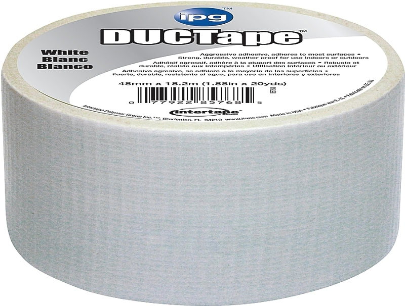IPG 6720WHT Duct Tape, 20 yd L, 1.88 in W, Polyethylene-Coated Cloth Backing, White