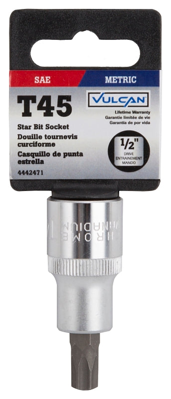 Vulcan 3505012314 Fractional Star Bit Socket, T45 Tip, Chrome