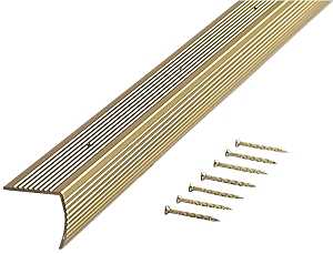 M-D 79020 Stair Edging, 36 in L, 1.28 in W, Aluminum, Satin Brass