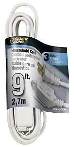 PowerZone OR660609 Extension Cord, 16 AWG Cable, 9 ft L, 125 V, White
