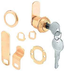 Defender Security U 9942 Drawer and Cabinet Lock, 5/16 in L Dimensions, Brass, Keyed Lock, Y13 Yale Keyway, Steel