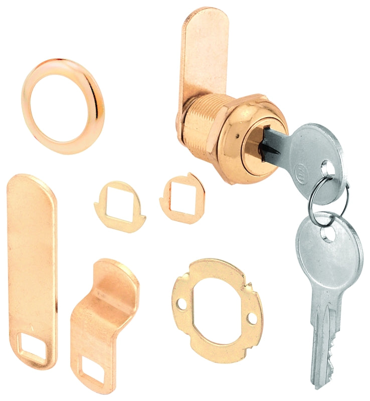Defender Security U 9942 Drawer and Cabinet Lock, 5/16 in L Dimensions, Brass, Keyed Lock, Y13 Yale Keyway, Steel