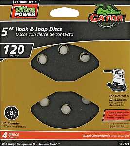 Gator 7721 Sanding Disc, 5 in Dia, 120 Grit, Fine, Zirconium Oxide Abrasive, Vented