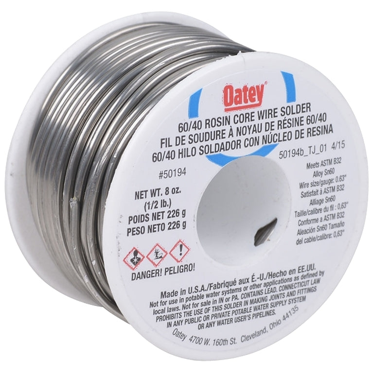 Oatey 50194 Rosin Core Solder, 1/2 lb, Solid, Silver, 361 to 375 deg F Melting Point