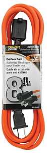 PowerZone OR481608 Outdoor Extension Cord, 16 AWG Wire, 8 ft L, Orange Sheath