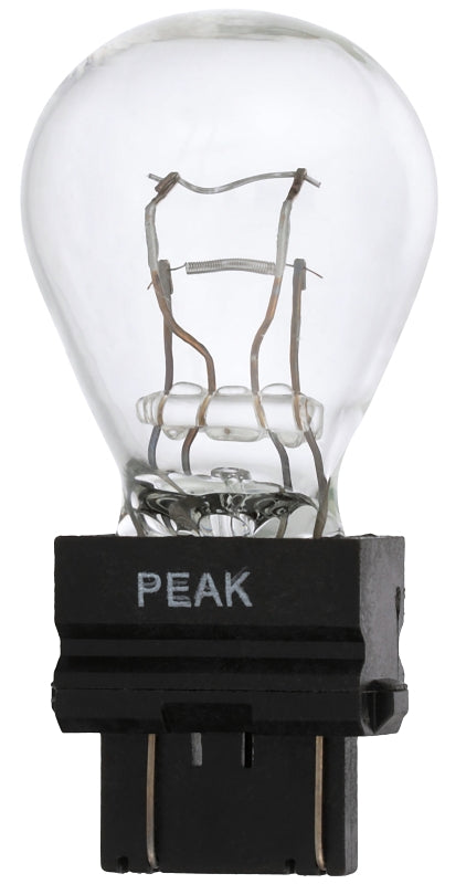 Peak 3157LL-BPP Miniature Automotive Bulb, 400 Lumens Lumens, 12.8 V, 27 W, Incandescent Lamp, Wedge, Clear