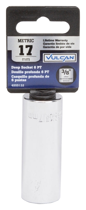 Vulcan MT6507164 Drive Socket, 17 mm Socket, 3/8 in Drive, 6-Point, Chrome Vanadium Steel, Chrome