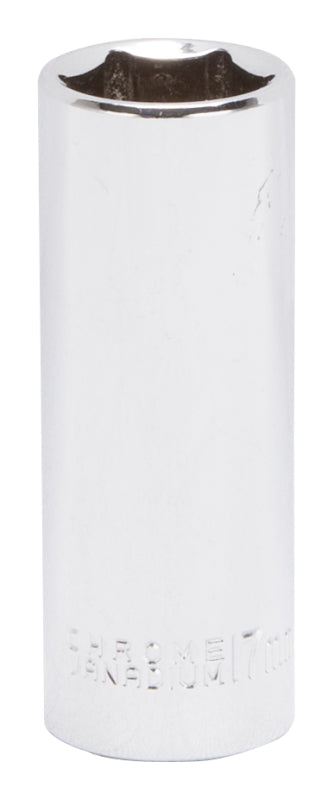 Vulcan MT6507164 Drive Socket, 17 mm Socket, 3/8 in Drive, 6-Point, Chrome Vanadium Steel, Chrome