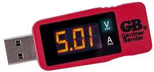 Gardner Bender GUSB-3450 USB Multimeter, LED Display, Functions: Current, Voltage, Red