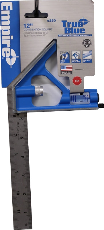 Empire True Blue Series E250 Combination Square, 0.0625 in Graduation, Stainless Steel Blade