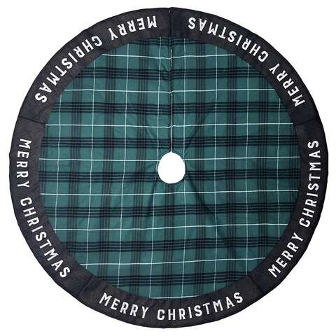 Celebrations Home Black/Green/White Merry Christmas Tree Skirt 27 in., Pack of 4