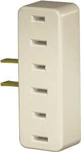 Leviton 001-00065-00I Triple Tap Outlet Adapter, 2-Pole, 15 A, 125 V, 3-Outlet, NEMA: NEMA 1-15R, Ivory