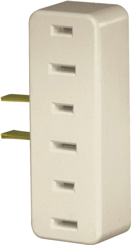 Leviton 001-00065-00I Triple Tap Outlet Adapter, 2-Pole, 15 A, 125 V, 3-Outlet, NEMA: NEMA 1-15R, Ivory