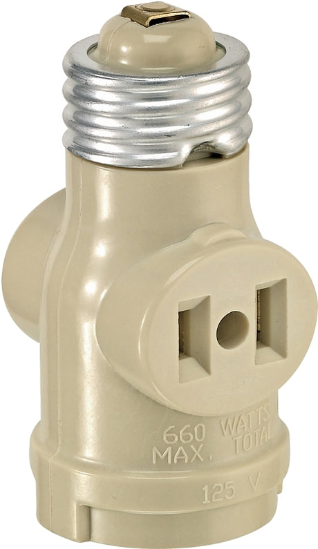 Leviton 004-01403-00I Adapter, 660 W, 2-Outlet, Bakelite, Ivory