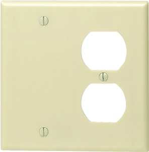 Leviton 86008 Combination Wallplate, 4-1/2 in L, 4-9/16 in W, 2 -Gang, Thermoset Plastic, Ivory, Smooth