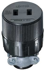 Leviton 612 Electrical Connector, 2 -Pole, 15 A, 125 VAC, NEMA: NEMA 1-15R, Black