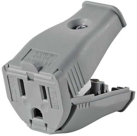 Leviton 3W102-GY Straight Blade Connector, 2-Pole, 15 A, 125 V, Female, NEMA: 5-15R, Gray