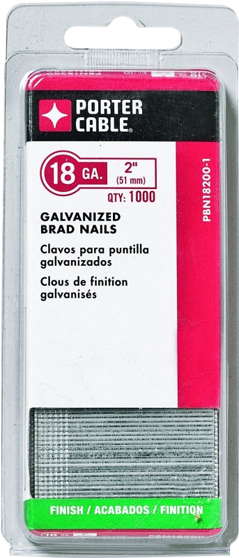 Porter-Cable PBN18200-1 Series Nail, Glue Collation, 2 in L, 18 ga Gauge, Steel, Galvanized, Brad Head