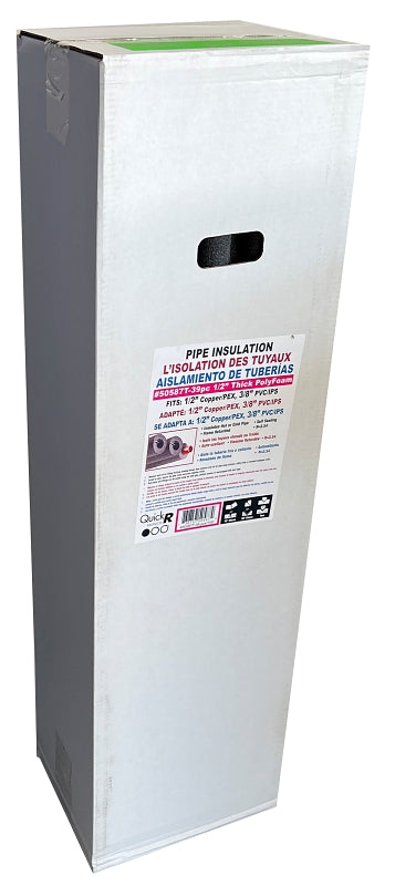 Quick R 50587T Pipe Insulation, 5/8 in ID x 1-5/8 in OD Dia, 46 in L, Poly, Charcoal, 1/2 in Pipe, Pack of 39