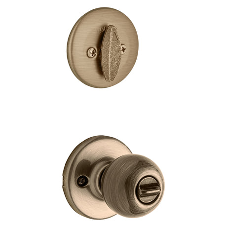 Kwikset 690P 5CP 6ALRCSK6 Combination Lockset, Knob Handle, Polo Design, Antique Brass, 3 Grade