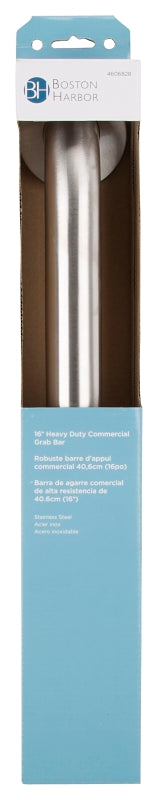 Boston Harbor SG01-01&0116 Grab Bar, 16 in L Bar, Stainless Steel, Wall Mounted Mounting