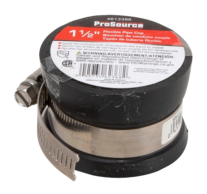 ProSource TC-15 Test Cap, 1-1/2 in Connection, Capping Pipe Ends, PVC, Black, 1-1/2 in Pipe