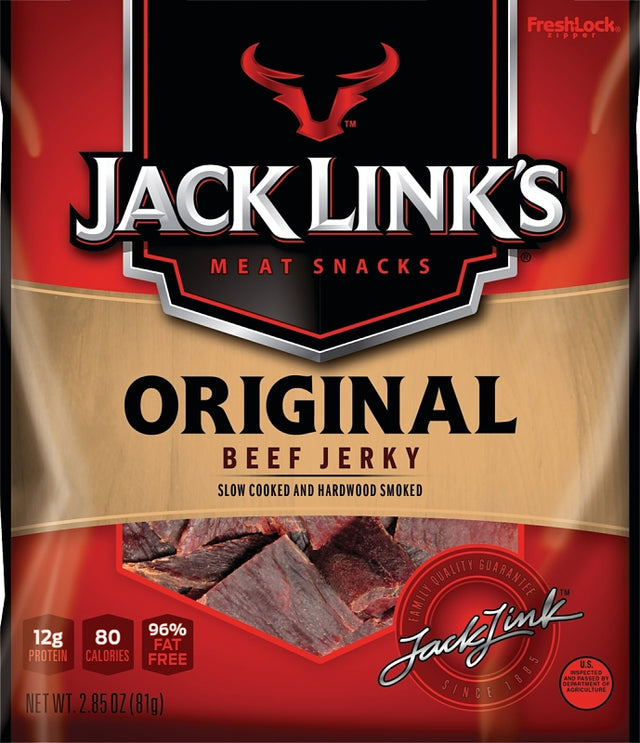 Jack Link's 10000007611 Snack, Jerky, Original, 2.85 oz, Beef, Citric Acid, Flavorings, Hydrolyzed Corn Protein, Pack of 8
