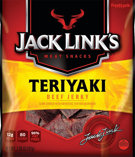 Jack Link's 10000008447 Snack, Jerky, Teriyaki, 2.85 oz, Beef, Citric Acid, Flavorings, Pack of 8