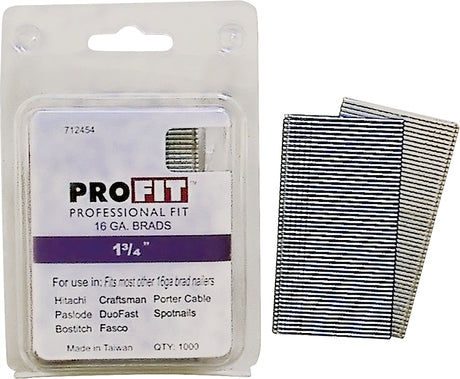 ProFIT 0712454 Series Finish Nail, Glue Collation, 1-3/4 in L, 16 Gauge, Steel, Electro-Galvanized, Brad Head