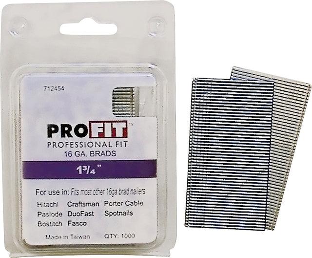 ProFIT 0712454 Series Finish Nail, Glue Collation, 1-3/4 in L, 16 Gauge, Steel, Electro-Galvanized, Brad Head