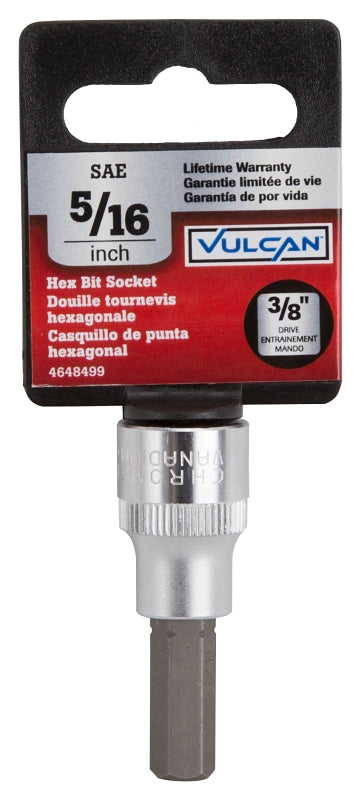 Vulcan 3506007321 Hex Bit Socket, 5/16 in Tip, 3/8 in Drive, Chrome, 1-7/8 in OAL