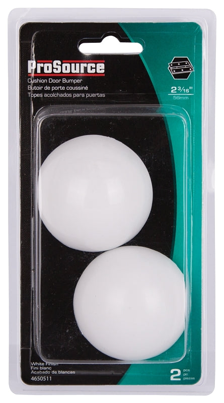 ProSource FE-S715-PS Door Stop, 2-3/16 in Dia Base, 2-3/16 in Dia x 1 in H Projection, Vinyl, White