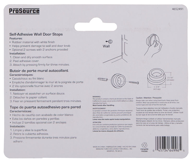 ProSource 20276PHB-PS Door Stop, 1-3/4 in Dia Base, 1-25/32 in Dia Base x 15/16 in H Projection, Rubber