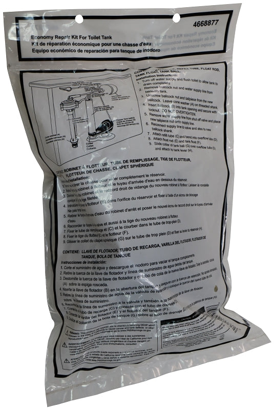 ProSource 24451-3L Economy Toilet Tank Repair Kit, 1 Set-Piece, Black/White