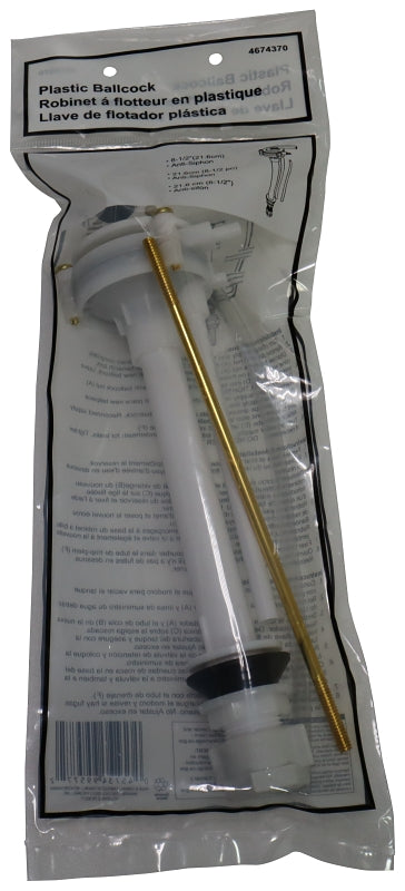 ProSource 24419-3L Toilet Ballcock, Plastic, White, Anti-Siphon: Yes, For: 8-1/2 Toilet Tanks in