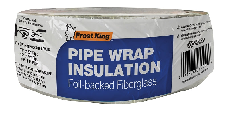 Frost King SP42X/18 Pipe Wrap Kit, 25 ft L, 3 in W, 1 in Thick, 3.3 R-Value, Fiberglass