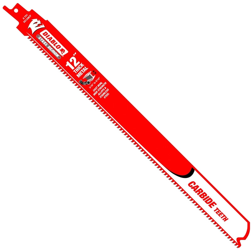 Diablo DS1208CFC Reciprocating Saw Blade, Applicable Materials: Cast Iron, Stainless Steel, 1 in W, 12 in L, 8 TPI