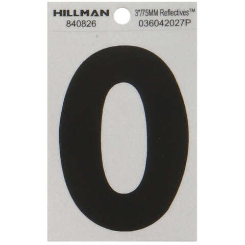 HILLMAN 3 in. Reflective Black Vinyl Self-Adhesive Letter O 1 pc, Pack of 6