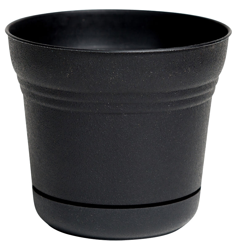 Bloem SP0700 Planter, 7.3 in Dia, 6-1/2 in H, Round, Plastic, Black, Matte, Pack of 12