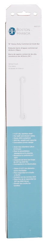 Boston Harbor SG01-01&0216 Grab Bar, 16 in L Bar, White, Wall Mounted Mounting