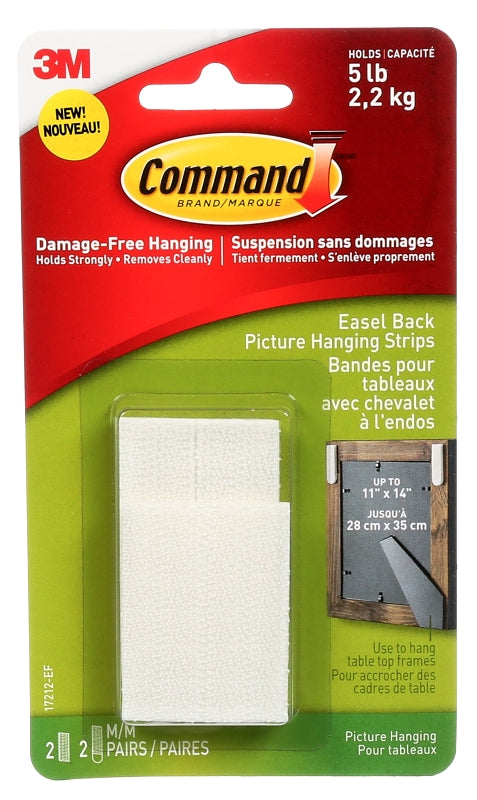 Command 17212-ES Medium Easel Picture Hanging Strip, Foam Backing, White, 5 lb, Pack of 6