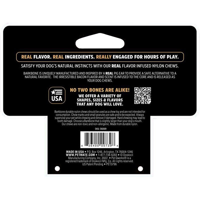 Petmate BarkBone 36069 Dog Toy, M, Bacon, Chew, Natural Instincts Pig Ear, Nylon