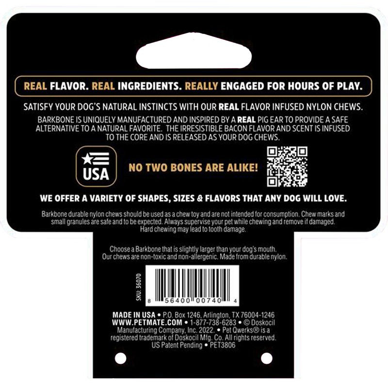 Petmate BarkBone 36070 Dog Toy, Small, Bacon, Chew, Natural Instincts Pig Ear, Nylon
