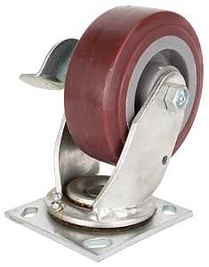 ProSource JC-P04 Swivel Caster, 5 in Dia Wheel, 2 in W Wheel, PU Wheel, Gray, 450 lb, Steel Housing Material