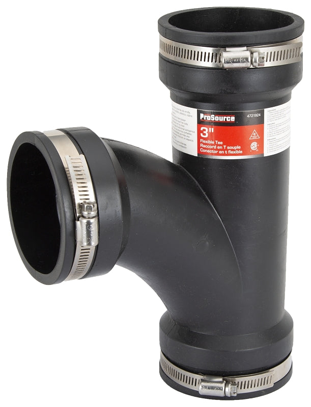 ProSource QT-300 Flexible Pipe Tee, PVC, Black