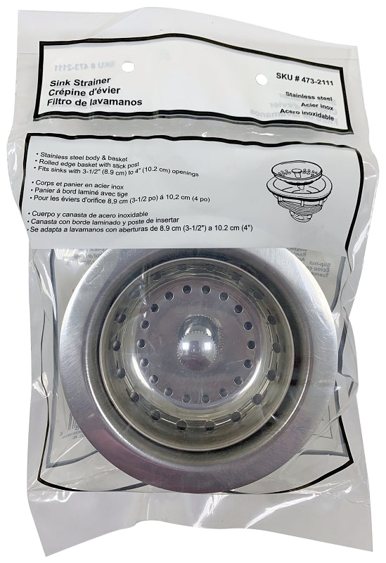 ProSource 8039CP-3L Basket Strainer Assembly, 4.4 in Dia, For: 3-1/2 to 4 in Dia Opening Sink