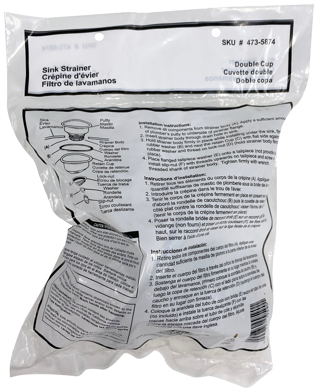 ProSource 122043-3L Basket Strainer Assembly, 4-1/2 in Dia, For: 3-1/2 to 4 in Dia Opening Sink